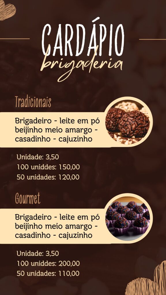 cardápio de brigadeiro